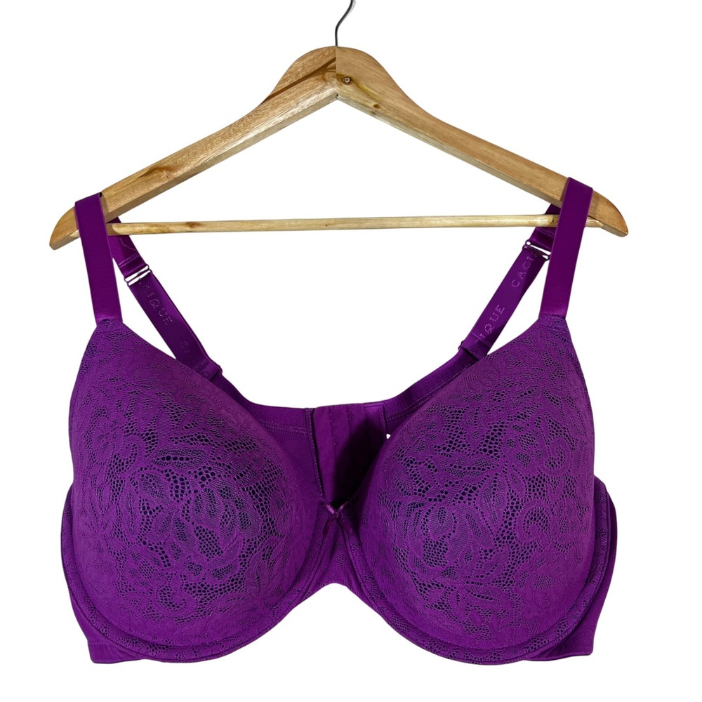 Cacique Lightly Lined Lace T-Shirt Bra Floral Underwire Purple Size 42DDD
